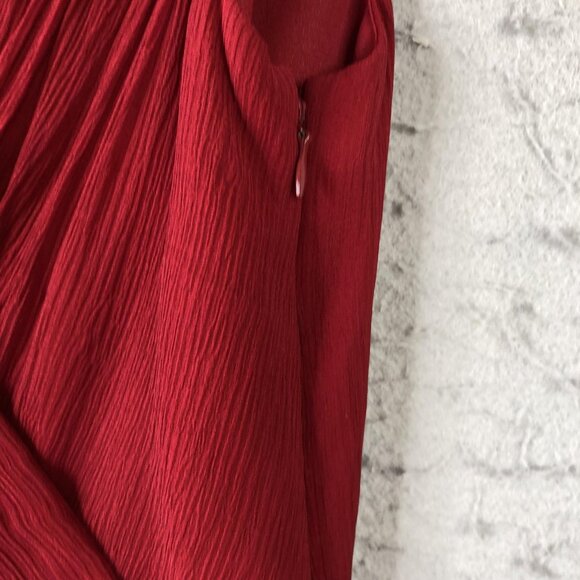 Donna Morgan Dress Womens 6 Red Silk Midi V Neck Pleated Bodice Formal Cocktail - Picture 13 of 15